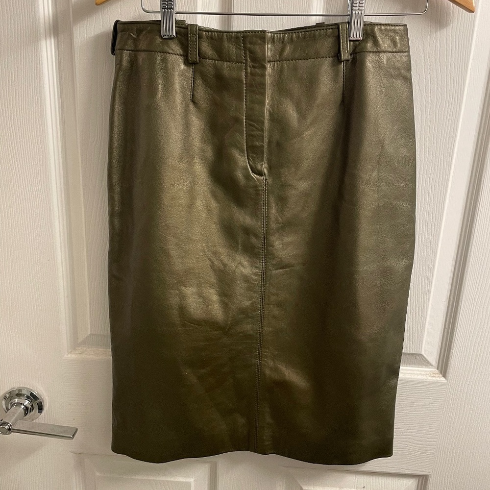 Herve Leger Paris Pencil Skirt Metallic Green Leather